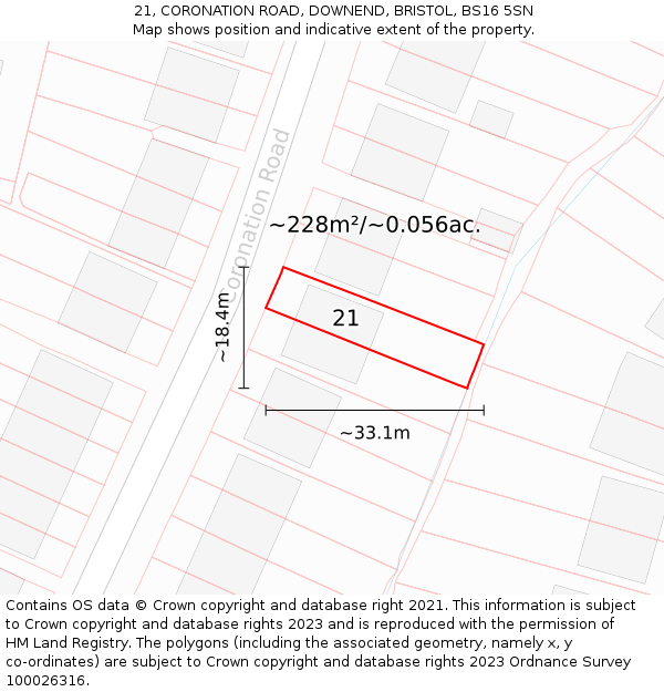 21, CORONATION ROAD, DOWNEND, BRISTOL, BS16 5SN: Plot and title map