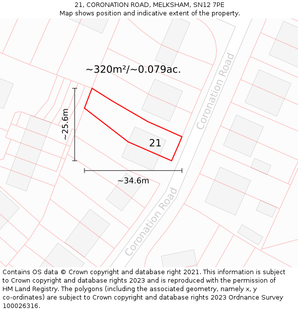 21, CORONATION ROAD, MELKSHAM, SN12 7PE: Plot and title map