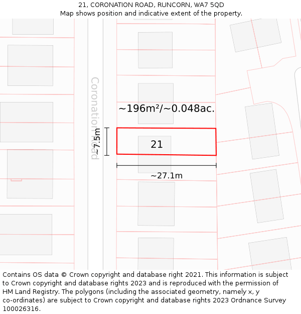 21, CORONATION ROAD, RUNCORN, WA7 5QD: Plot and title map
