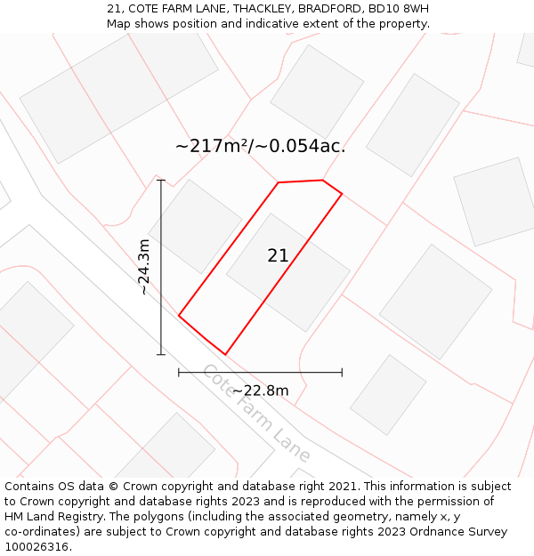 21, COTE FARM LANE, THACKLEY, BRADFORD, BD10 8WH: Plot and title map