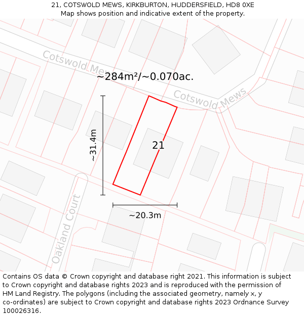 21, COTSWOLD MEWS, KIRKBURTON, HUDDERSFIELD, HD8 0XE: Plot and title map