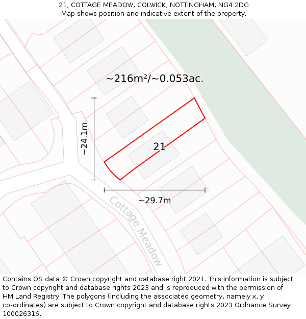 21, COTTAGE MEADOW, COLWICK, NOTTINGHAM, NG4 2DG: Plot and title map