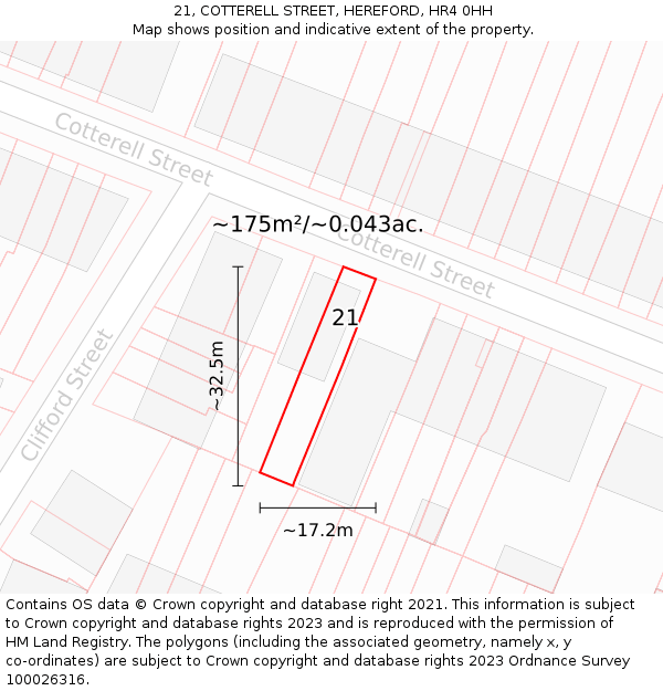 21, COTTERELL STREET, HEREFORD, HR4 0HH: Plot and title map