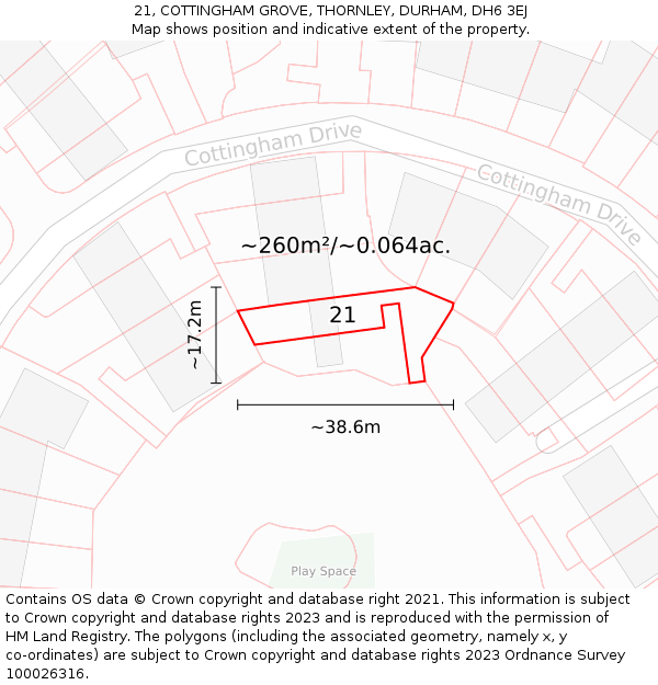 21, COTTINGHAM GROVE, THORNLEY, DURHAM, DH6 3EJ: Plot and title map