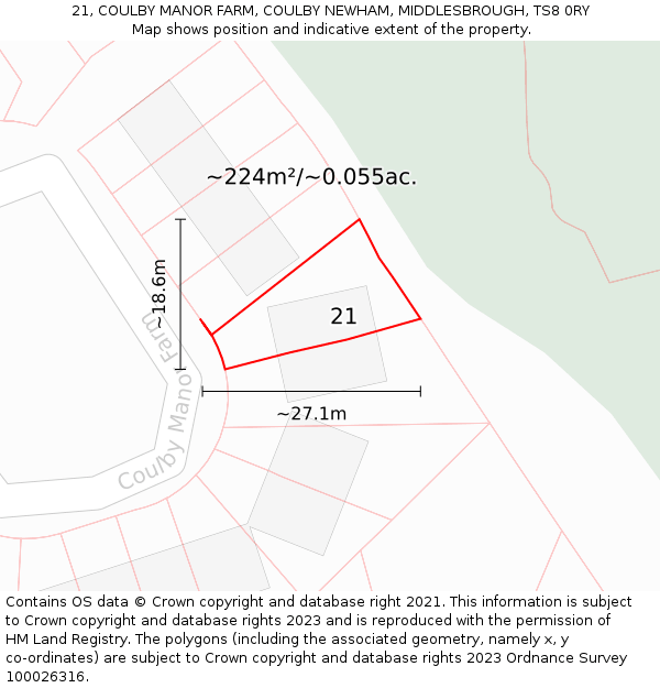 21, COULBY MANOR FARM, COULBY NEWHAM, MIDDLESBROUGH, TS8 0RY: Plot and title map