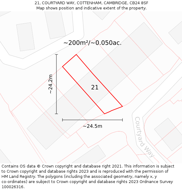 21, COURTYARD WAY, COTTENHAM, CAMBRIDGE, CB24 8SF: Plot and title map