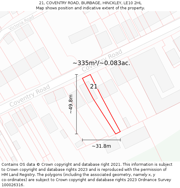 21, COVENTRY ROAD, BURBAGE, HINCKLEY, LE10 2HL: Plot and title map