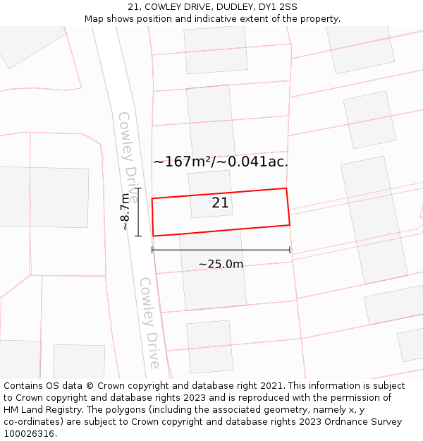21, COWLEY DRIVE, DUDLEY, DY1 2SS: Plot and title map
