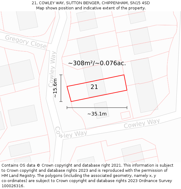 21, COWLEY WAY, SUTTON BENGER, CHIPPENHAM, SN15 4SD: Plot and title map