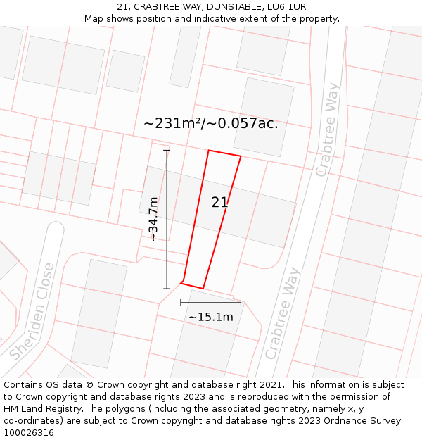 21, CRABTREE WAY, DUNSTABLE, LU6 1UR: Plot and title map