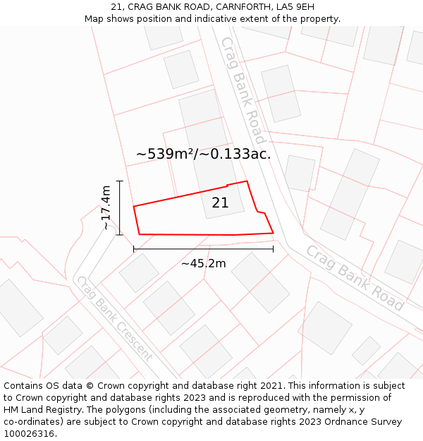 21, CRAG BANK ROAD, CARNFORTH, LA5 9EH: Plot and title map