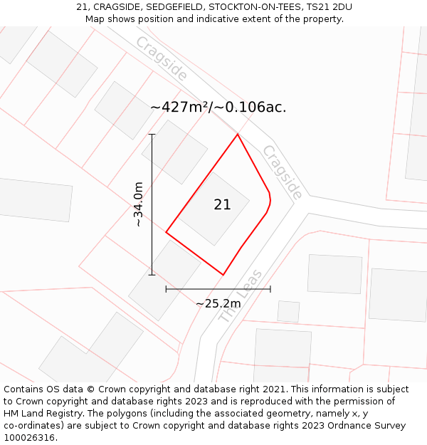 21, CRAGSIDE, SEDGEFIELD, STOCKTON-ON-TEES, TS21 2DU: Plot and title map