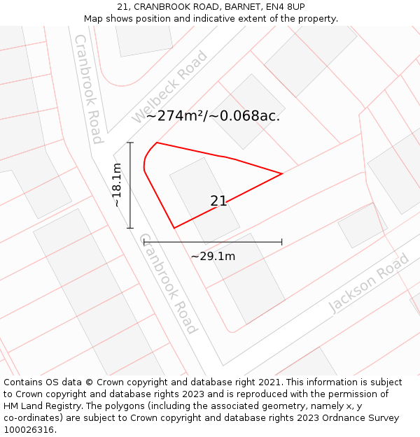 21, CRANBROOK ROAD, BARNET, EN4 8UP: Plot and title map