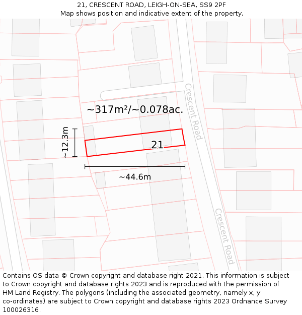 21, CRESCENT ROAD, LEIGH-ON-SEA, SS9 2PF: Plot and title map