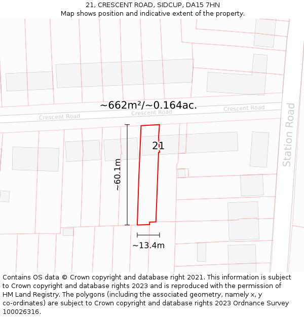 21, CRESCENT ROAD, SIDCUP, DA15 7HN: Plot and title map