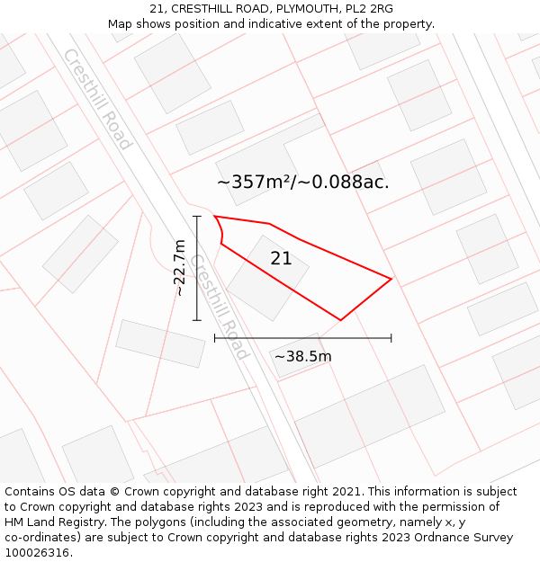 21, CRESTHILL ROAD, PLYMOUTH, PL2 2RG: Plot and title map