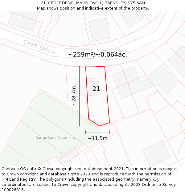 21, CROFT DRIVE, MAPPLEWELL, BARNSLEY, S75 6AN: Plot and title map