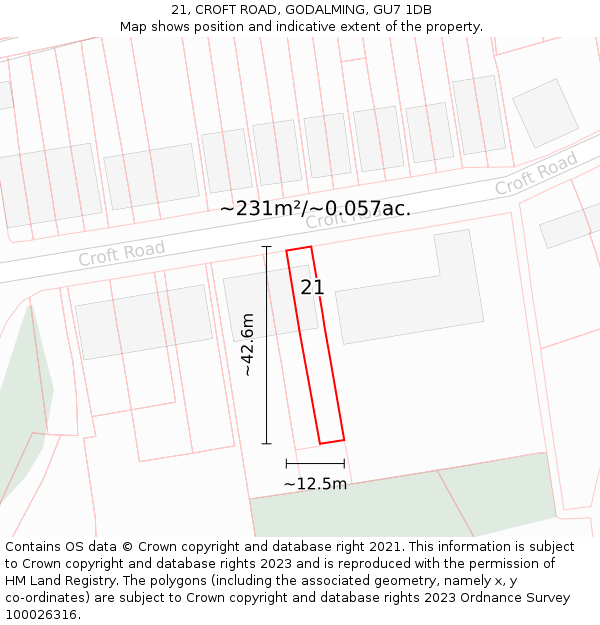 21, CROFT ROAD, GODALMING, GU7 1DB: Plot and title map