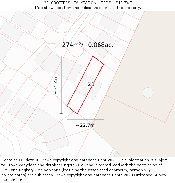 21, CROFTERS LEA, YEADON, LEEDS, LS19 7WE: Plot and title map