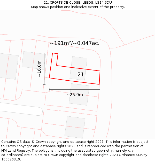 21, CROFTSIDE CLOSE, LEEDS, LS14 6DU: Plot and title map