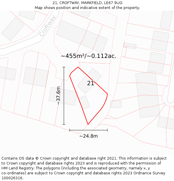 21, CROFTWAY, MARKFIELD, LE67 9UG: Plot and title map