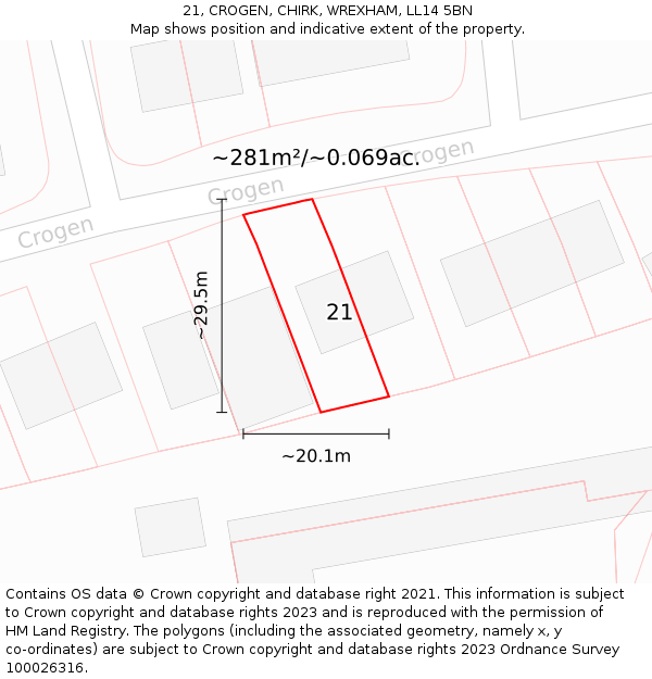 21, CROGEN, CHIRK, WREXHAM, LL14 5BN: Plot and title map