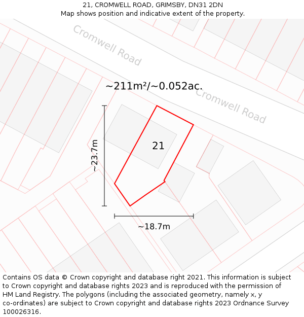 21, CROMWELL ROAD, GRIMSBY, DN31 2DN: Plot and title map