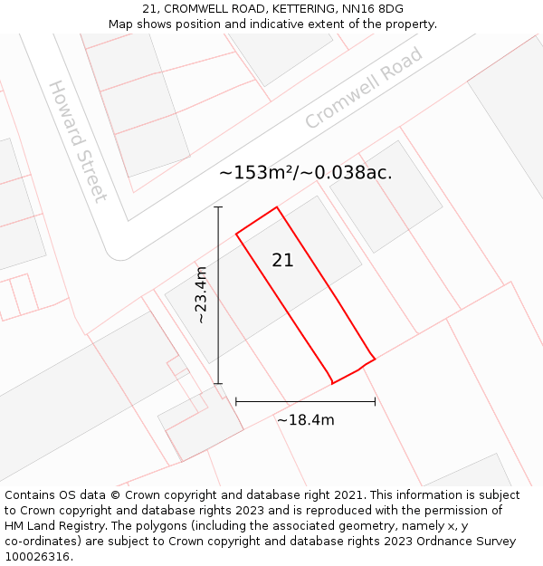 21, CROMWELL ROAD, KETTERING, NN16 8DG: Plot and title map