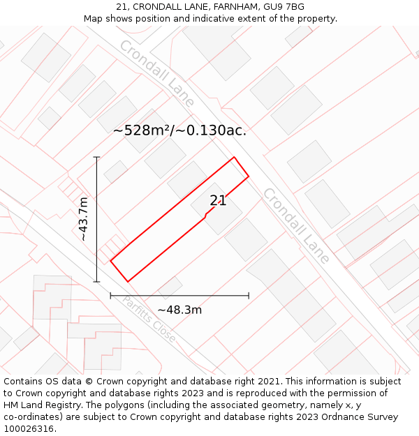21, CRONDALL LANE, FARNHAM, GU9 7BG: Plot and title map