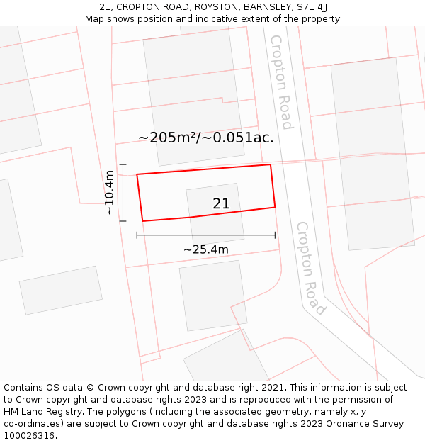 21, CROPTON ROAD, ROYSTON, BARNSLEY, S71 4JJ: Plot and title map