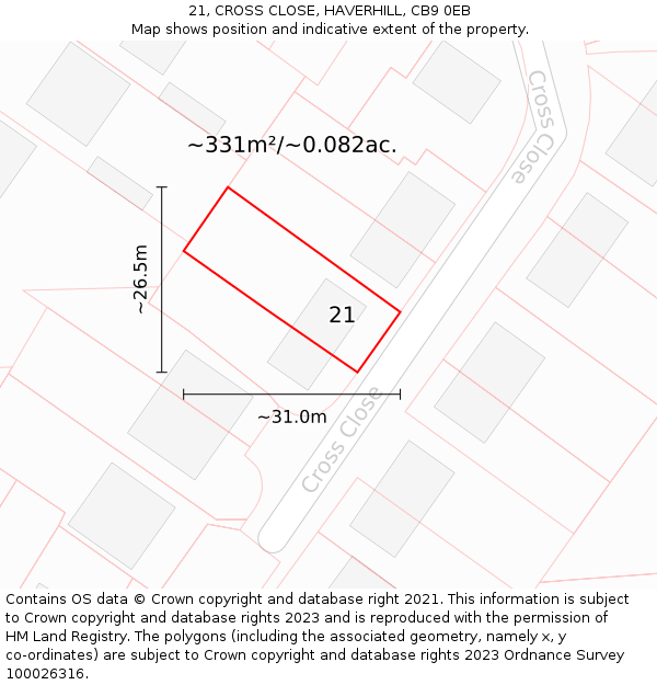 21, CROSS CLOSE, HAVERHILL, CB9 0EB: Plot and title map
