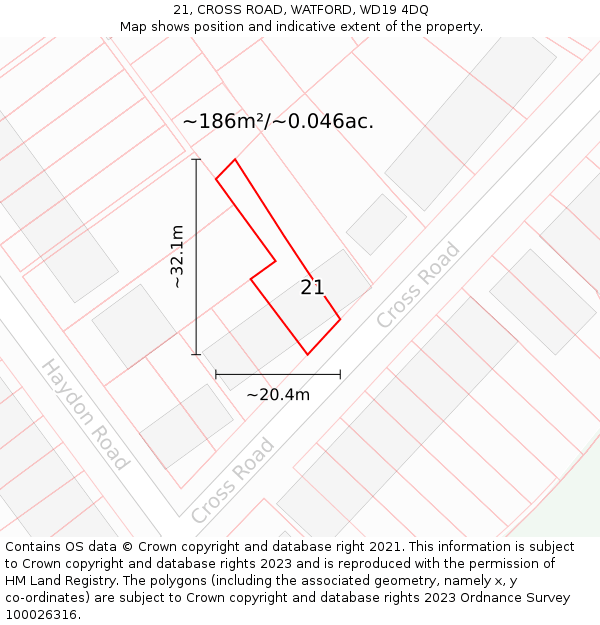 21, CROSS ROAD, WATFORD, WD19 4DQ: Plot and title map
