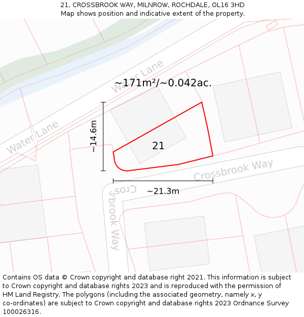 21, CROSSBROOK WAY, MILNROW, ROCHDALE, OL16 3HD: Plot and title map