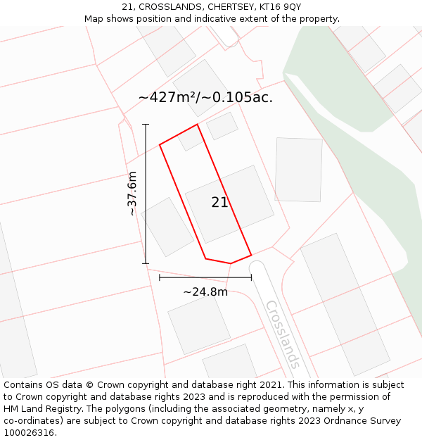21, CROSSLANDS, CHERTSEY, KT16 9QY: Plot and title map
