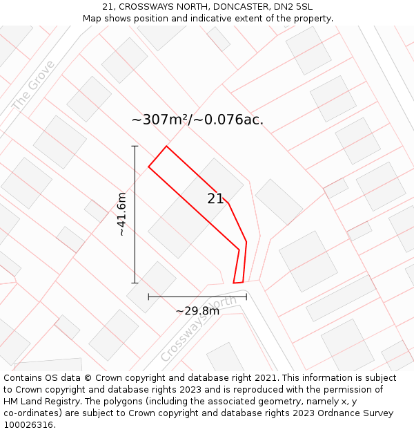 21, CROSSWAYS NORTH, DONCASTER, DN2 5SL: Plot and title map
