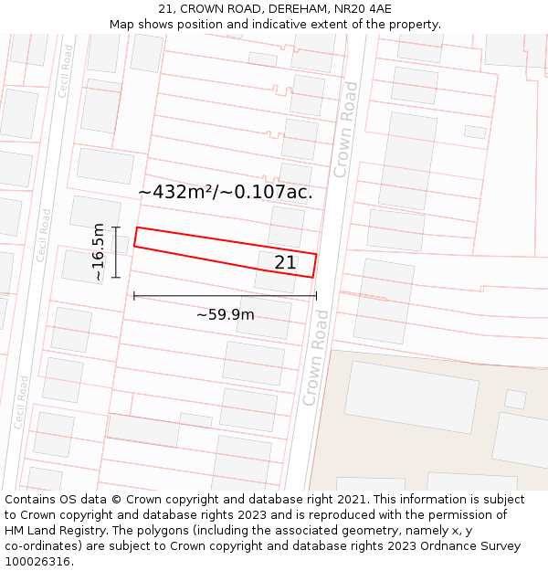 21, CROWN ROAD, DEREHAM, NR20 4AE: Plot and title map