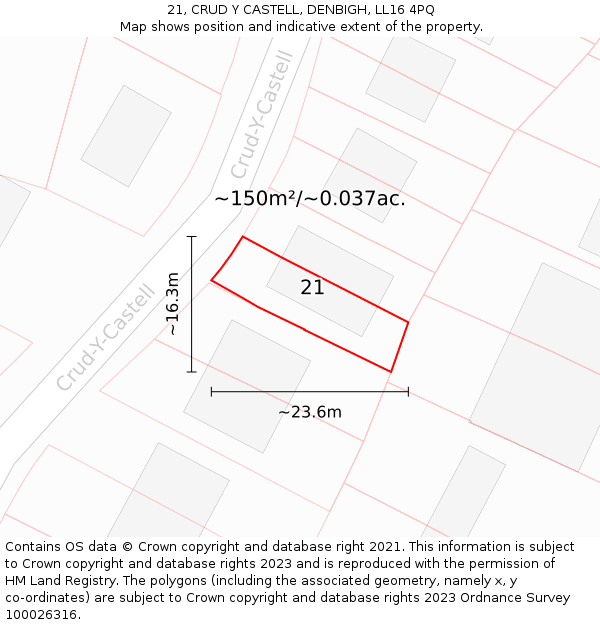 21, CRUD Y CASTELL, DENBIGH, LL16 4PQ: Plot and title map