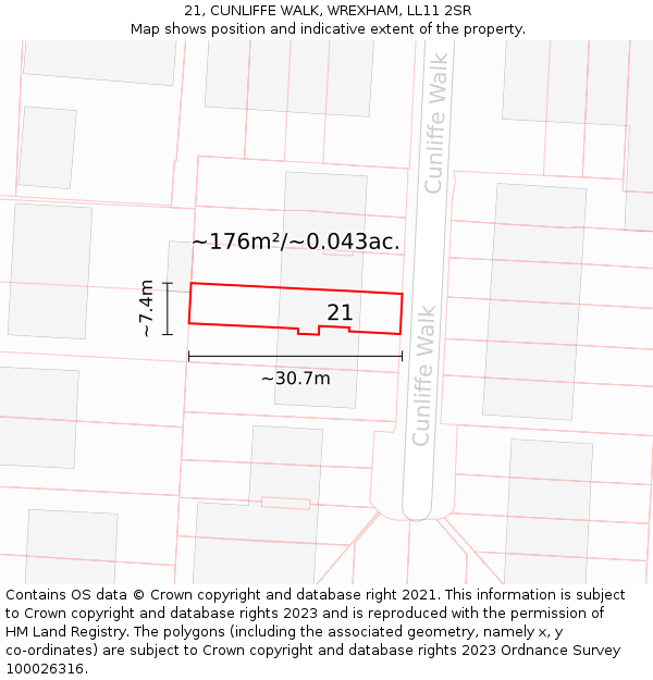 21, CUNLIFFE WALK, WREXHAM, LL11 2SR: Plot and title map