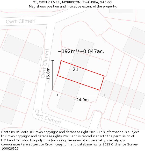 21, CWRT CILMERI, MORRISTON, SWANSEA, SA6 6GJ: Plot and title map