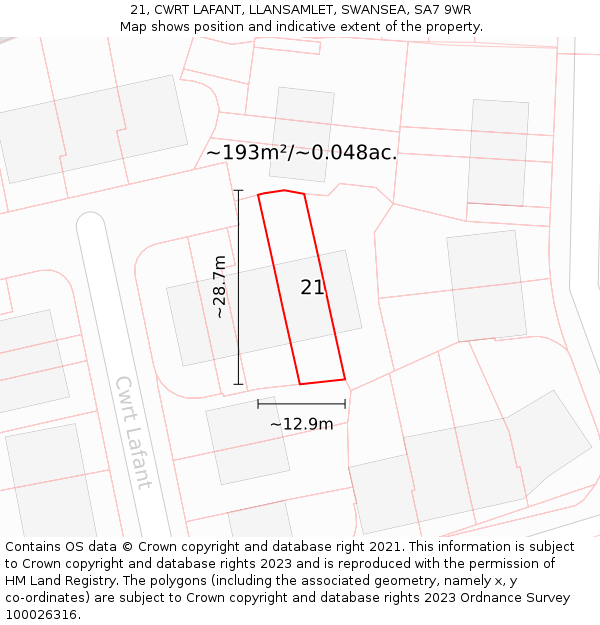 21, CWRT LAFANT, LLANSAMLET, SWANSEA, SA7 9WR: Plot and title map