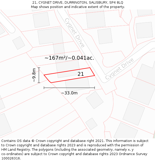 21, CYGNET DRIVE, DURRINGTON, SALISBURY, SP4 8LQ: Plot and title map