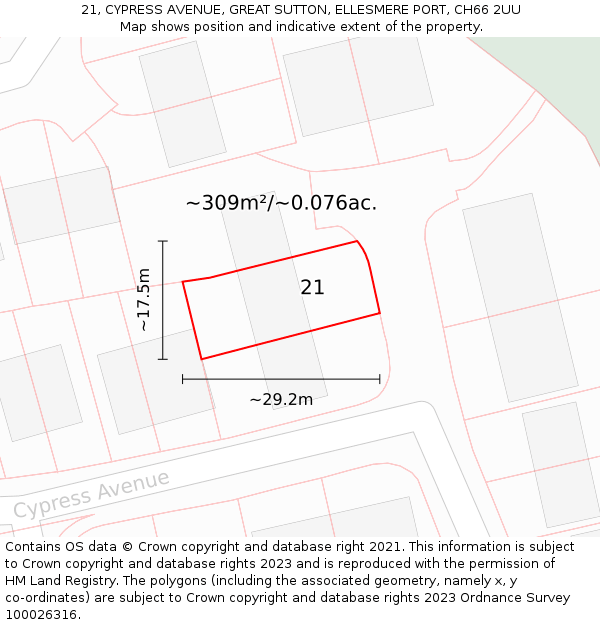 21, CYPRESS AVENUE, GREAT SUTTON, ELLESMERE PORT, CH66 2UU: Plot and title map