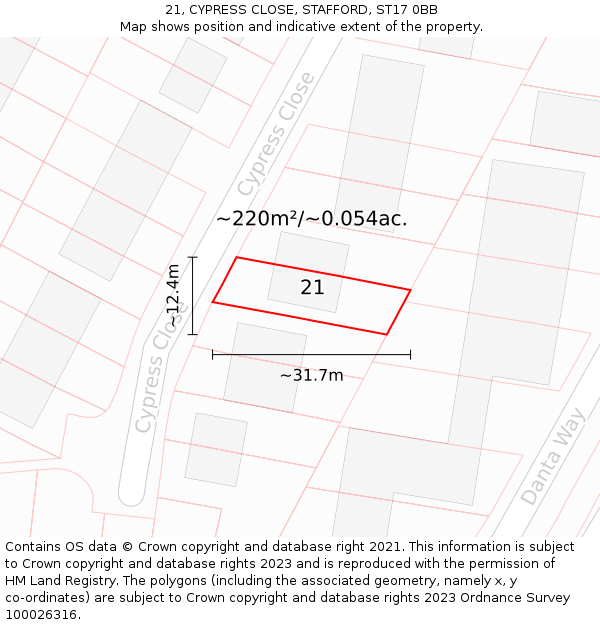 21, CYPRESS CLOSE, STAFFORD, ST17 0BB: Plot and title map