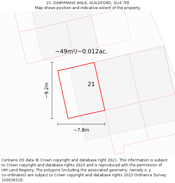21, DAIRYMANS WALK, GUILDFORD, GU4 7FE: Plot and title map