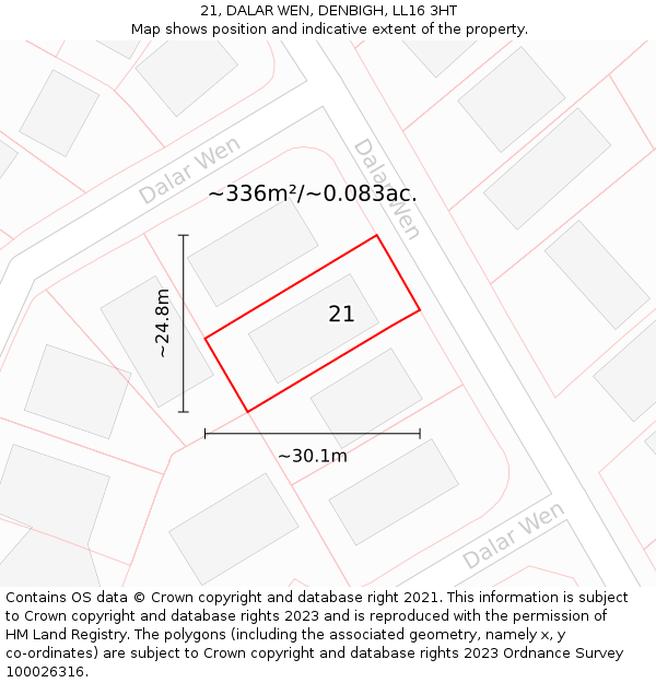 21, DALAR WEN, DENBIGH, LL16 3HT: Plot and title map