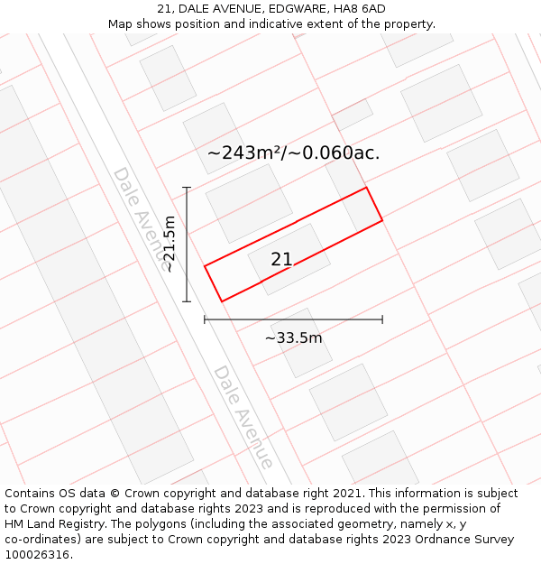 21, DALE AVENUE, EDGWARE, HA8 6AD: Plot and title map