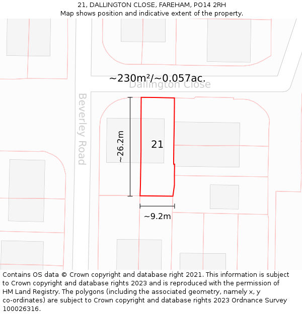 21, DALLINGTON CLOSE, FAREHAM, PO14 2RH: Plot and title map