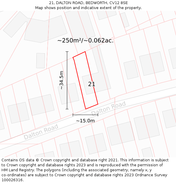 21, DALTON ROAD, BEDWORTH, CV12 8SE: Plot and title map