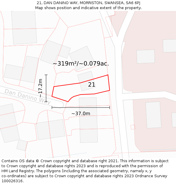 21, DAN DANINO WAY, MORRISTON, SWANSEA, SA6 6PJ: Plot and title map
