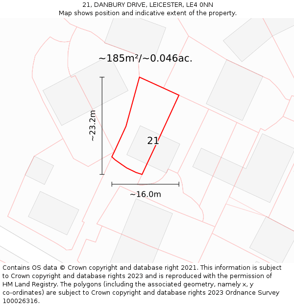 21, DANBURY DRIVE, LEICESTER, LE4 0NN: Plot and title map